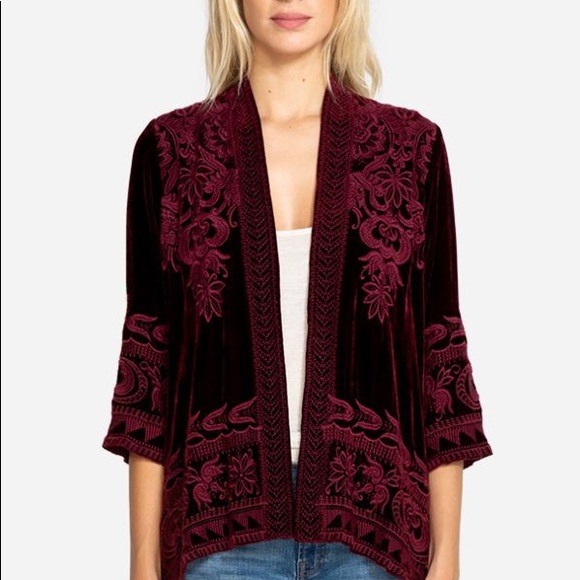 Johnny Was Jackets & Blazers - 🧜‍♀️NWT Johnny Was Burgundy Velvet Cardigan